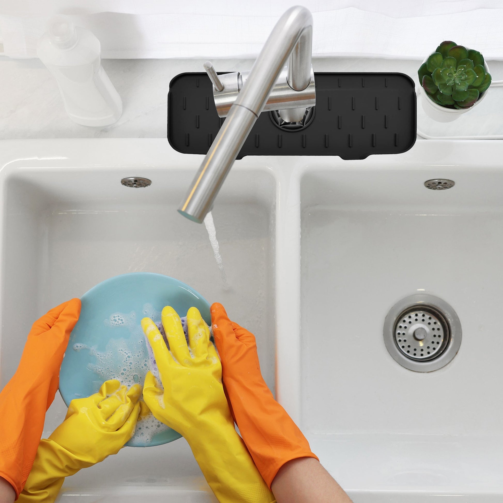 Silicone Kitchen Sink Faucet Splash Guard and Drip Catcher Tray