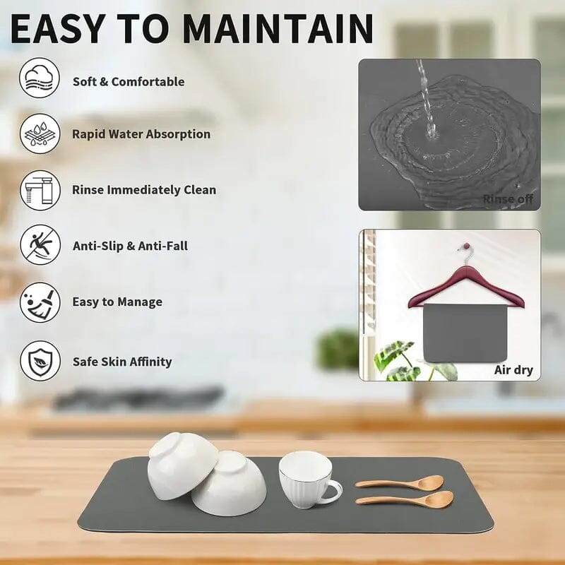 Heat Resistant Drainer Mat with Non-Slip Rubber Back